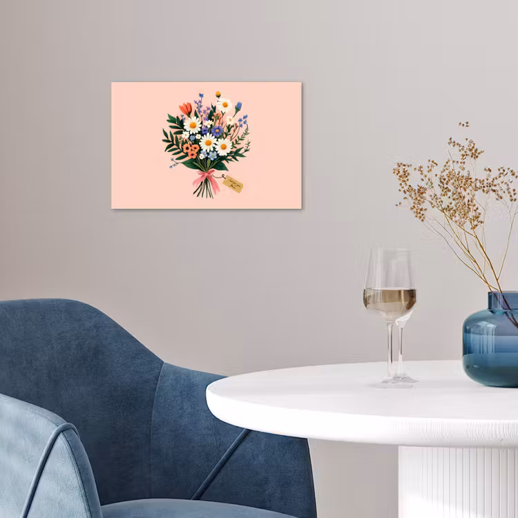 Margrieten - Boeket - Strikje - Roze poster papier klein -sfeer3