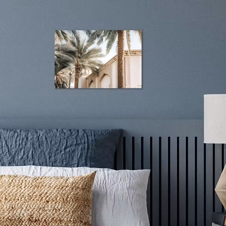 Gebouw - Palmbomen - Beige - Zon poster papier klein -sfeer2