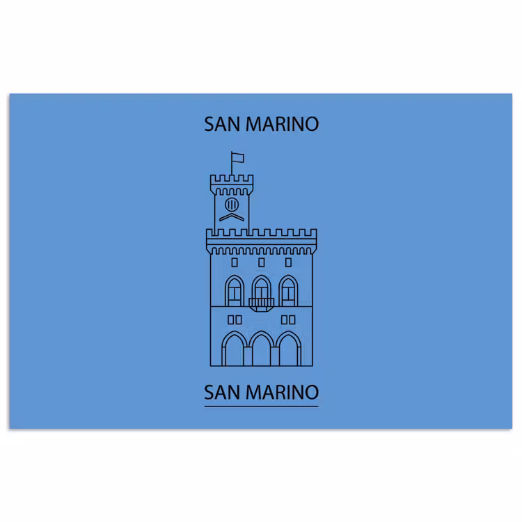 Gebouw - San Marino - Architectuur - Lijntekening - Blauw poster papier klein -3d