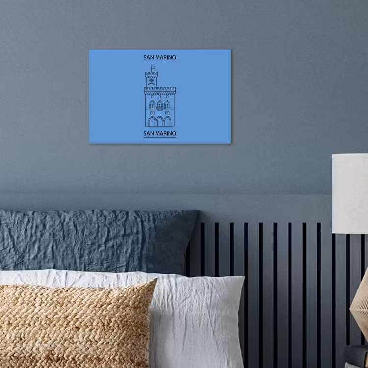 Gebouw - San Marino - Architectuur - Lijntekening - Blauw poster papier klein -sfeer2