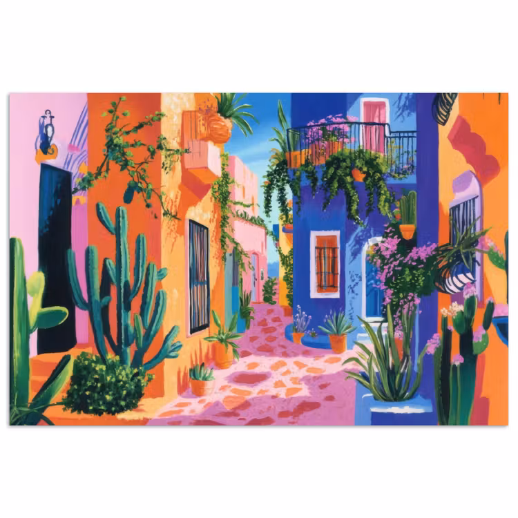 Geel - Blauw - Oranje - Huis poster papier klein -3d