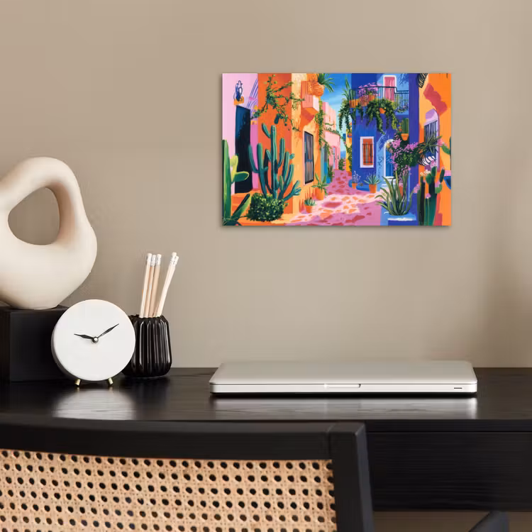 Geel - Blauw - Oranje - Huis poster papier klein -sfeer1