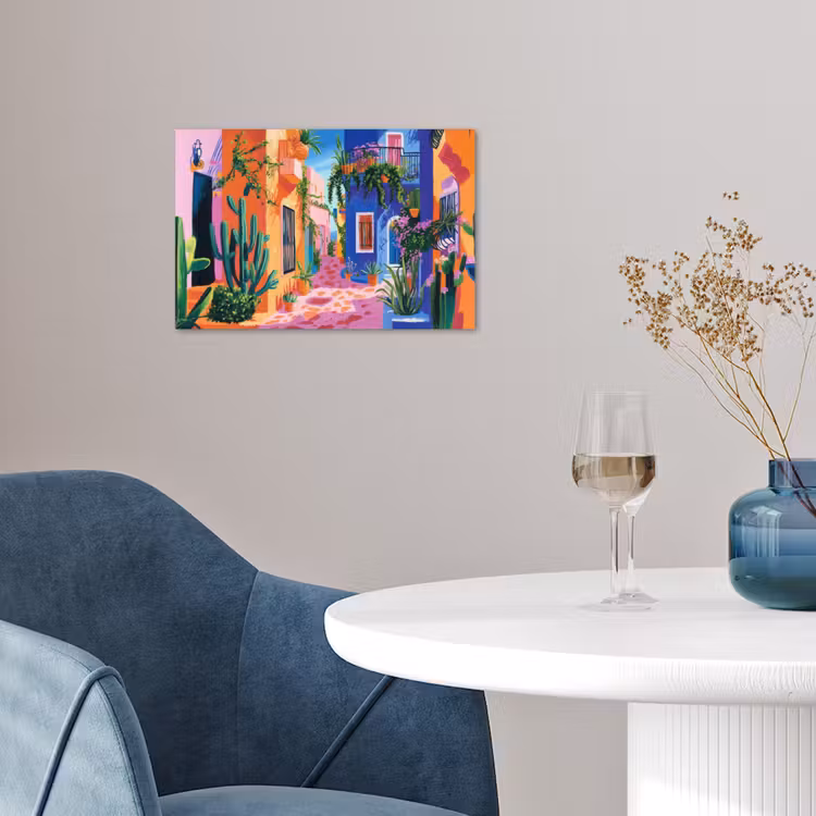 Geel - Blauw - Oranje - Huis poster papier klein -sfeer3