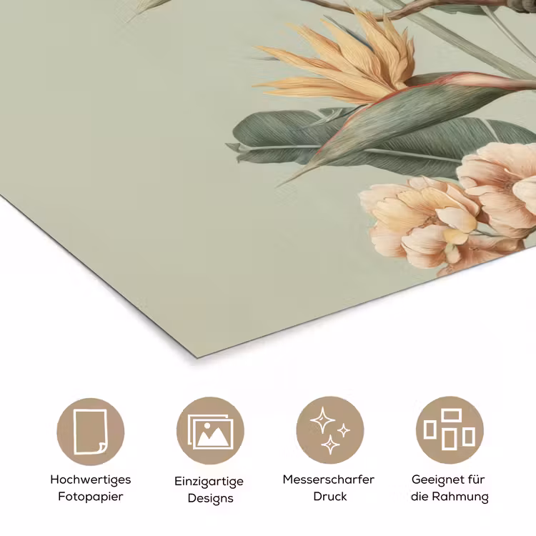 Gele kuifkaketoe - paradijsvogelbloemen - Groen poster papier klein -tcloseup_DE