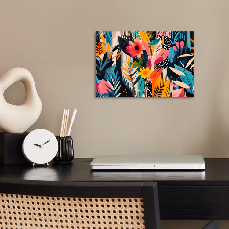 Schilderij - Abstract - Bloemen - Roze poster papier klein -sfeer1