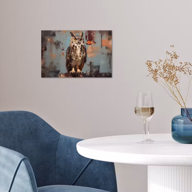 Geschilderd - Abstract - Uil - Bruin poster papier klein -sfeer3