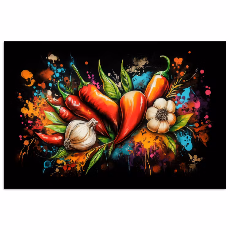 Groente - Peper - Knoflook - Graffiti - Verf - Kleurrijk poster papier klein -3d
