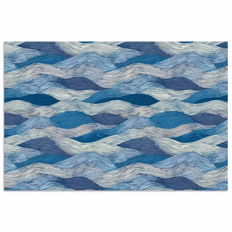 Getekend - Blauw - Wit - Golvend - Streepjes poster papier klein 62 -3d