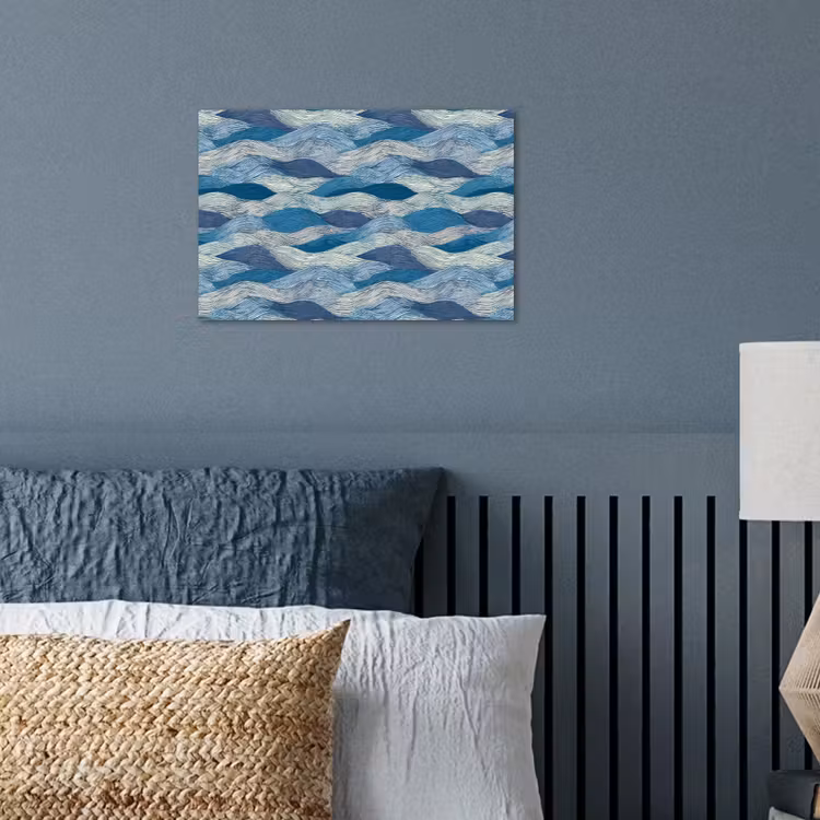 Getekend - Blauw - Wit - Golvend - Streepjes poster papier klein 62 -sfeer2