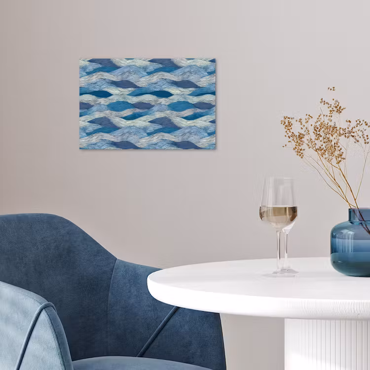Getekend - Blauw - Wit - Golvend - Streepjes poster papier klein 62 -sfeer3