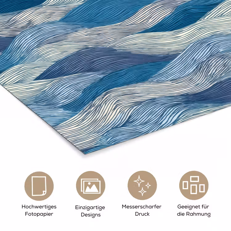 Getekend - Blauw - Wit - Golvend - Streepjes poster papier klein 62 -tcloseup_DE