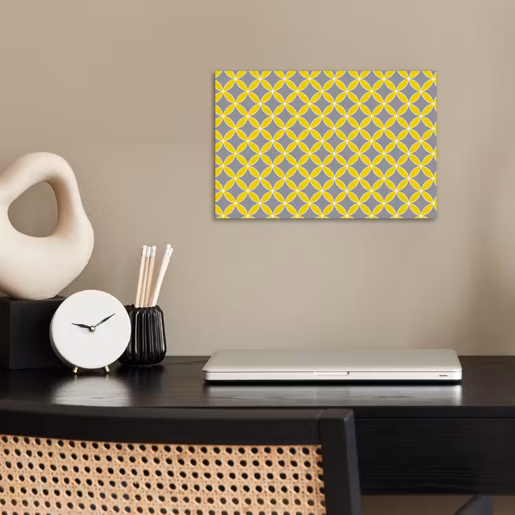 Geometrisch - Cirkels - Modern - Grijs - Geel poster papier klein 62 -sfeer1