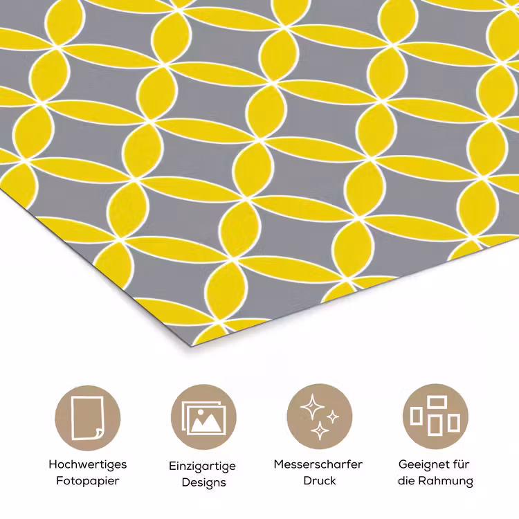 Geometrisch - Cirkels - Modern - Grijs - Geel poster papier klein 62 -tcloseup_DE