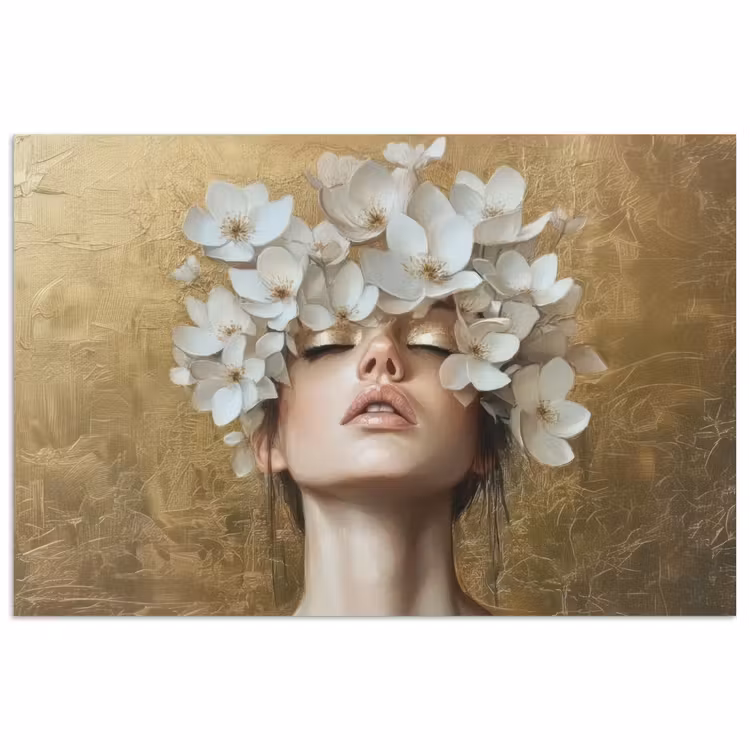 Gezicht - Bloemen - Goud - Abstract poster papier klein -3d
