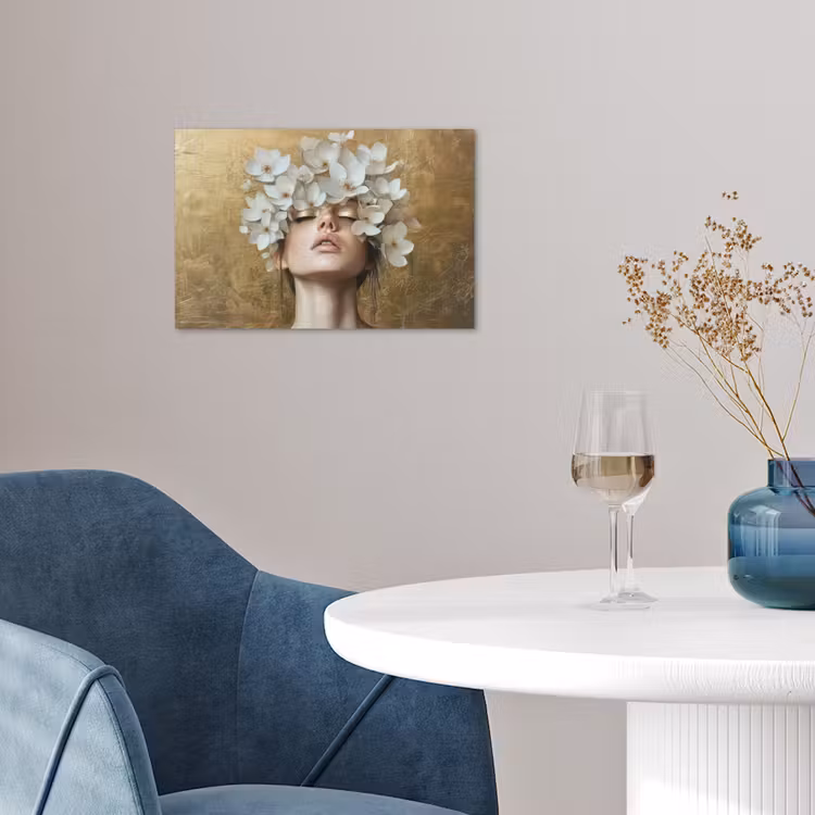Gezicht - Bloemen - Goud - Abstract poster papier klein -sfeer3