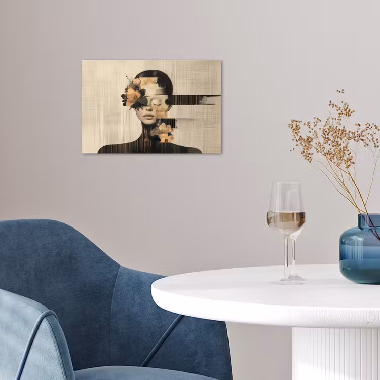 Gezicht - Bloemen - Zwart - Vrouw poster papier klein -sfeer3