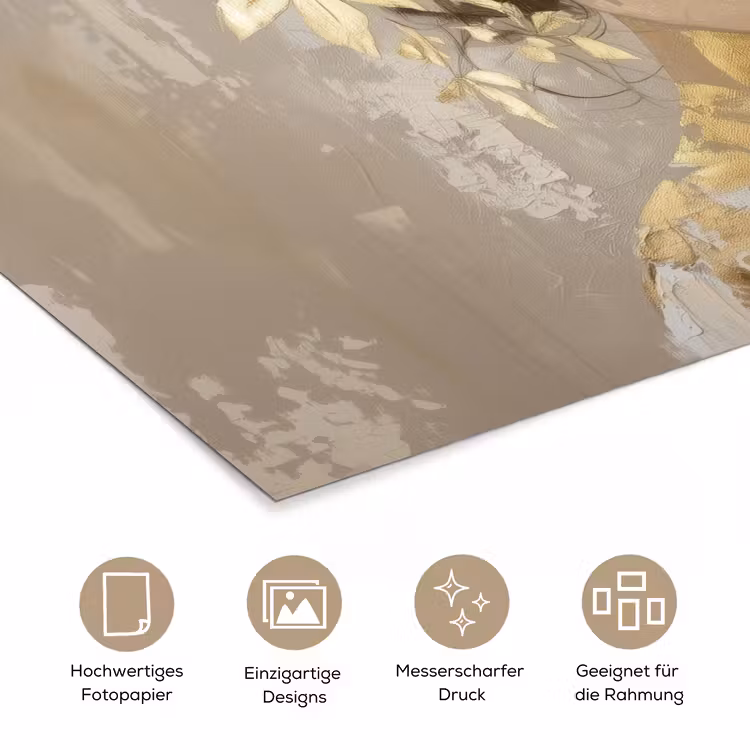 Gezicht - Vrouw - Bladeren - Goud poster papier klein -tcloseup_DE