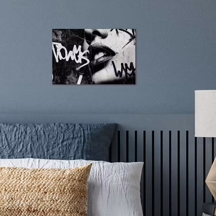 Gezicht - Mond - Graffiti - Zwart poster papier klein -sfeer2