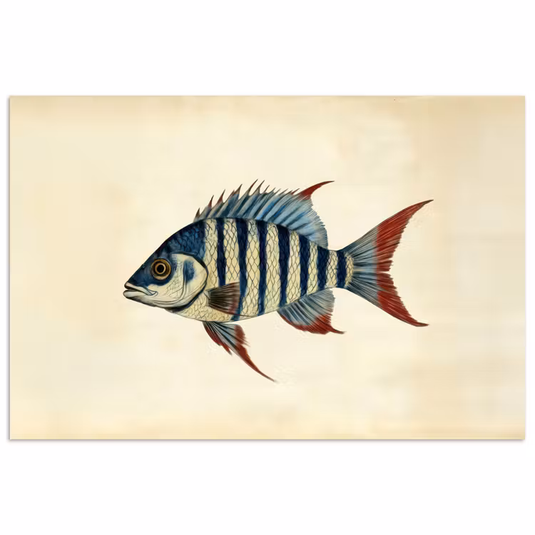 Gestreept - Donkerblauw - Rugvin - Vis poster papier klein -3d