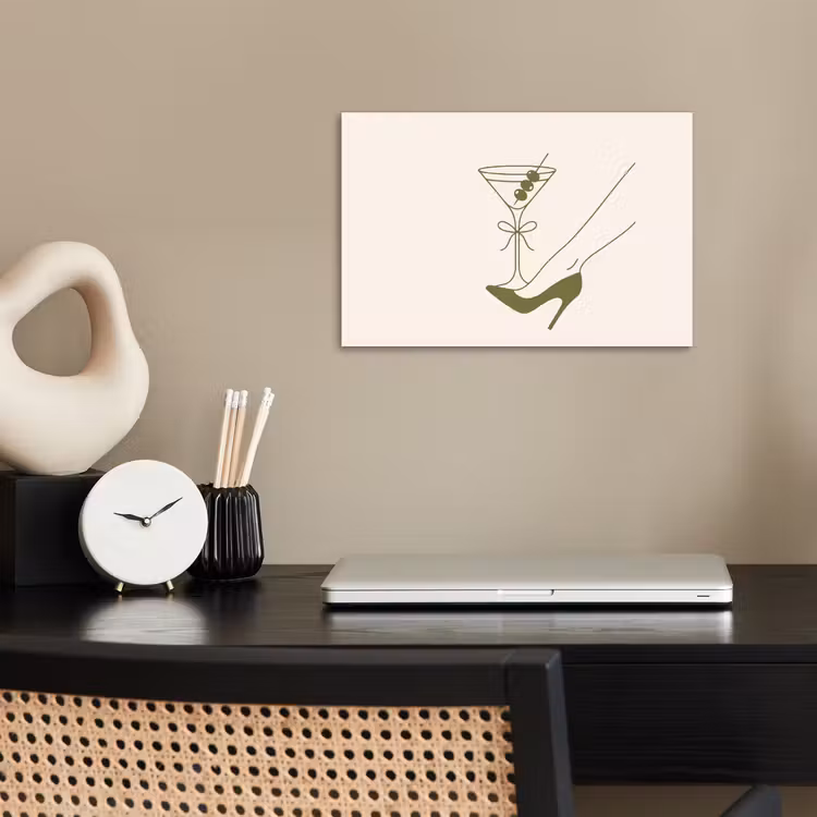 Drank - Martini - Hoge hak - Mode - Groen poster papier klein -sfeer1
