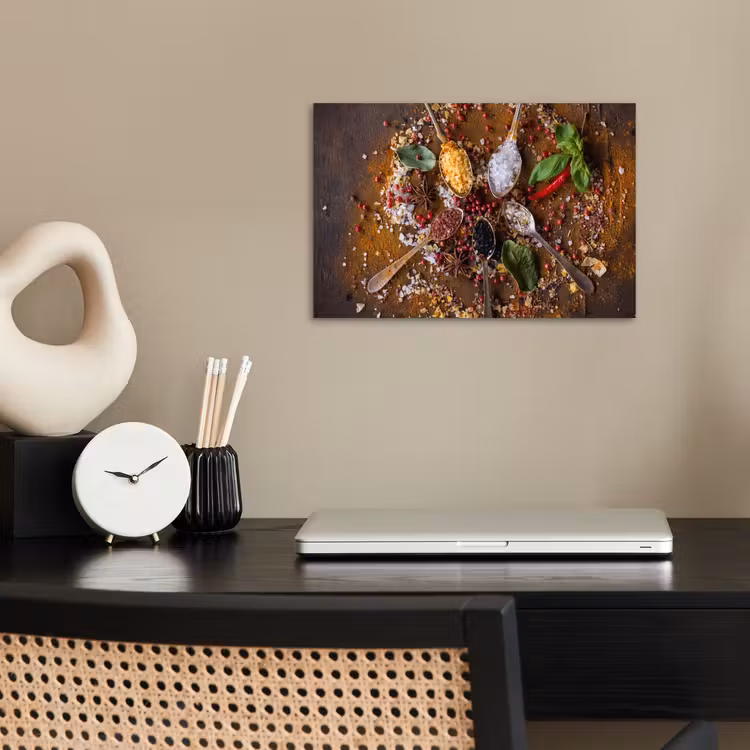 Specerijen - Kruiden - Lepels - Zout - Bruin - Keuken poster papier klein -sfeer1