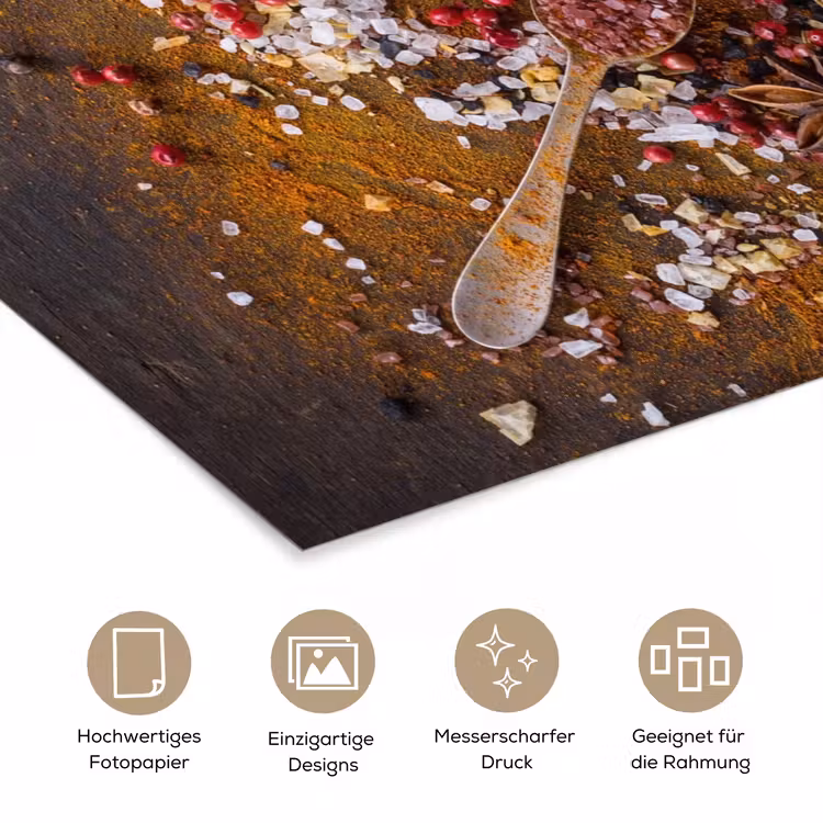 Specerijen - Kruiden - Lepels - Zout - Bruin - Keuken poster papier klein -tcloseup_DE