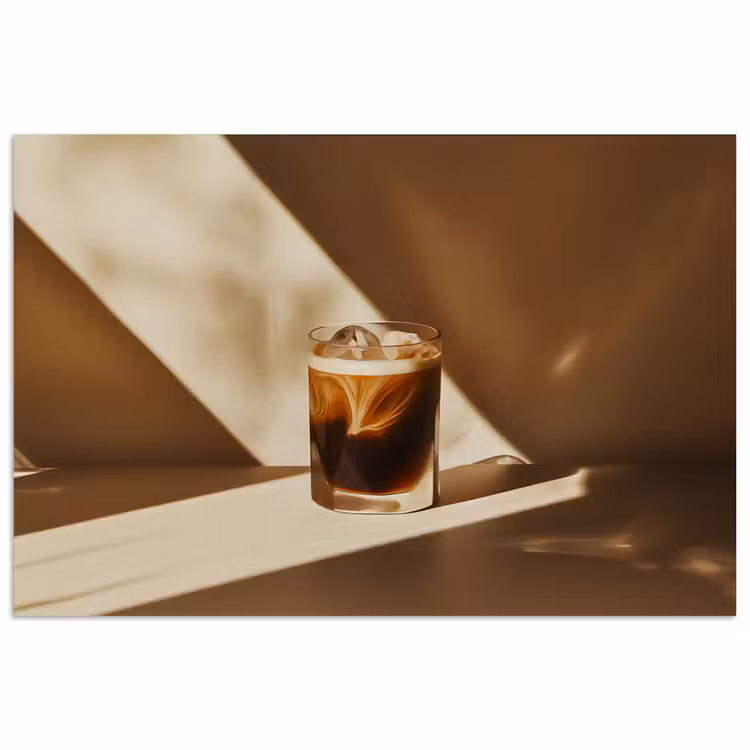 Glas - Ijskoffie - Schaduw - Bruin poster papier klein -3d