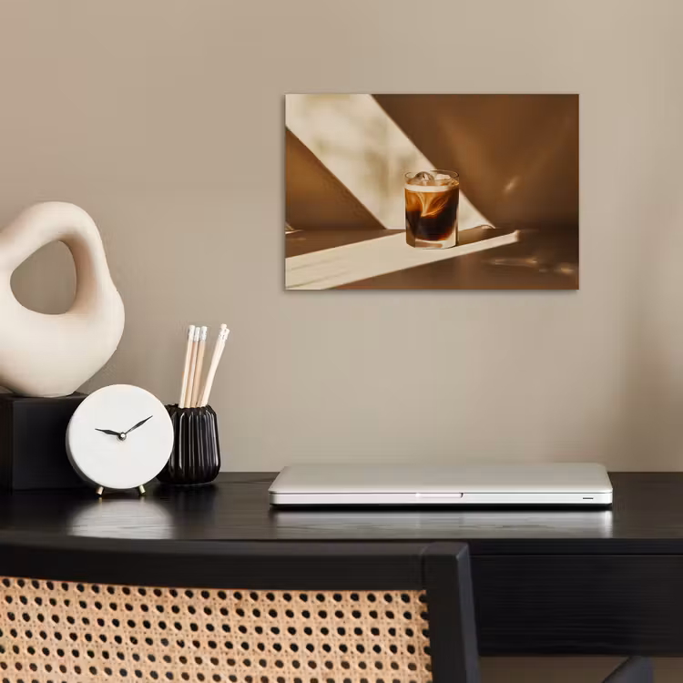 Glas - Ijskoffie - Schaduw - Bruin poster papier klein -sfeer1