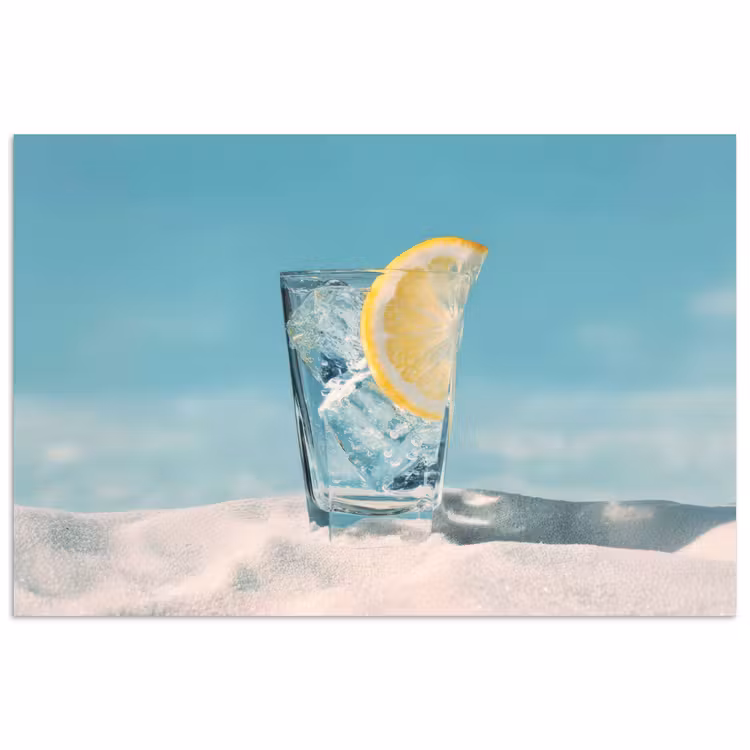 Glas - ijsblokjes - Citroen poster papier klein -3d