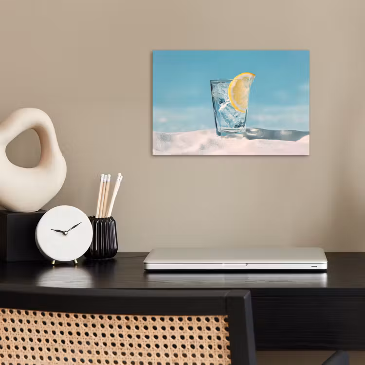 Glas - ijsblokjes - Citroen poster papier klein -sfeer1