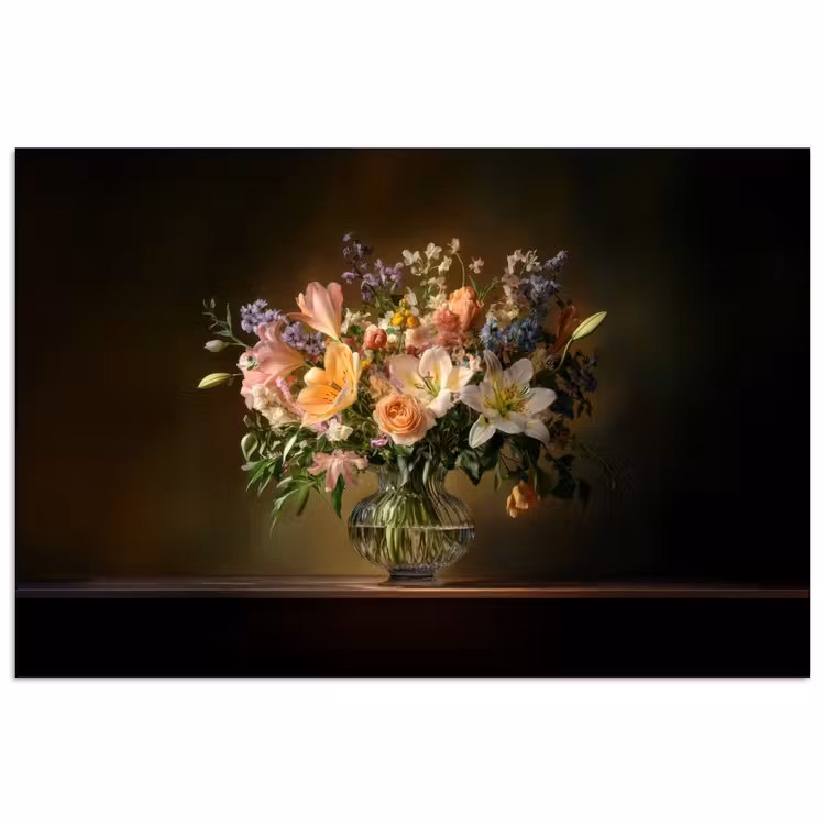 Glazen - Bloemen - Boeket - Kleuren poster papier klein -3d