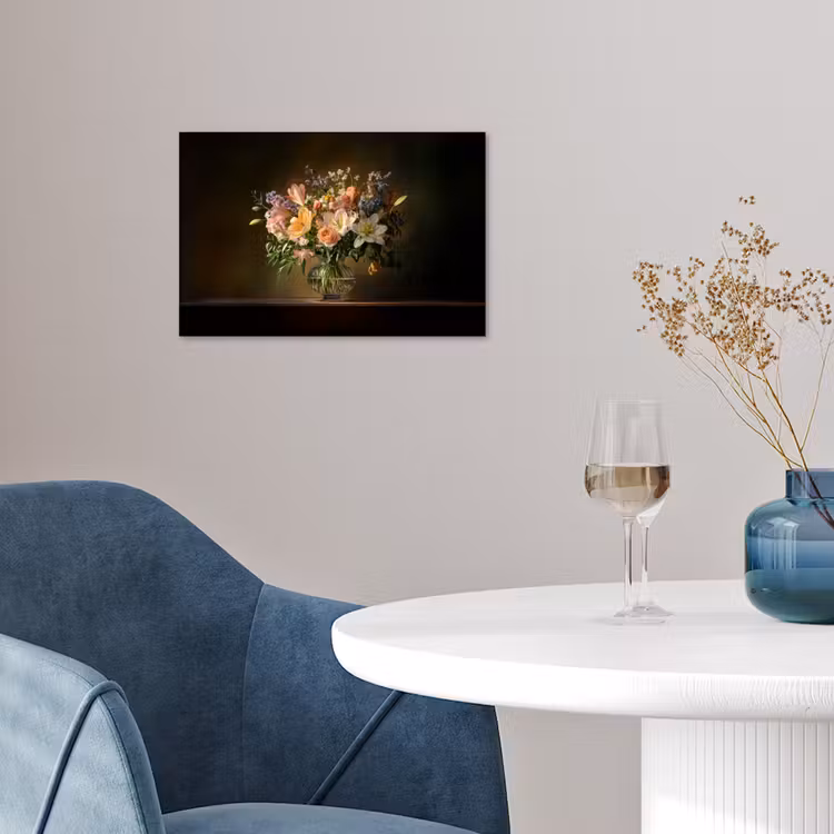 Glazen - Bloemen - Boeket - Kleuren poster papier klein -sfeer3