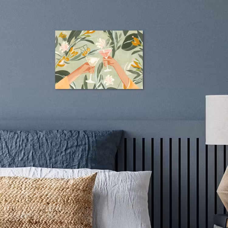 Glazen - Proosten - Bladeren - Groen poster papier klein -sfeer2