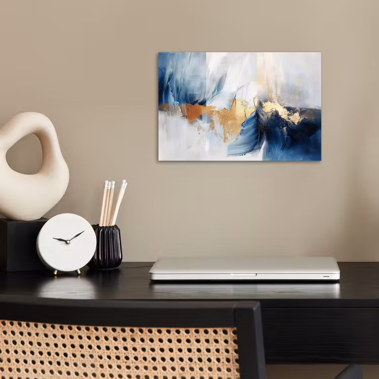 Goud - Blauw - Watercolor - Kunst - Modern poster papier klein -sfeer1
