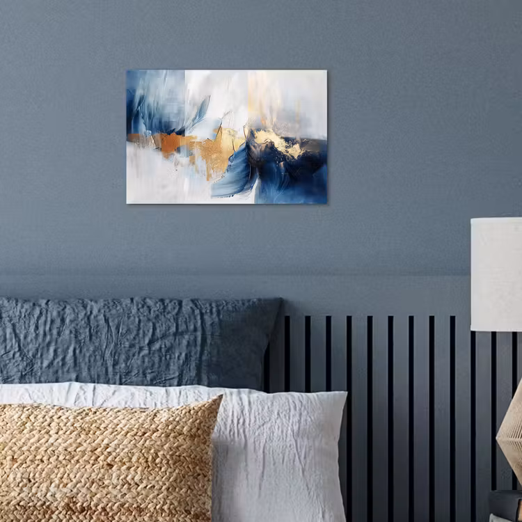 Goud - Blauw - Watercolor - Kunst - Modern poster papier klein -sfeer2