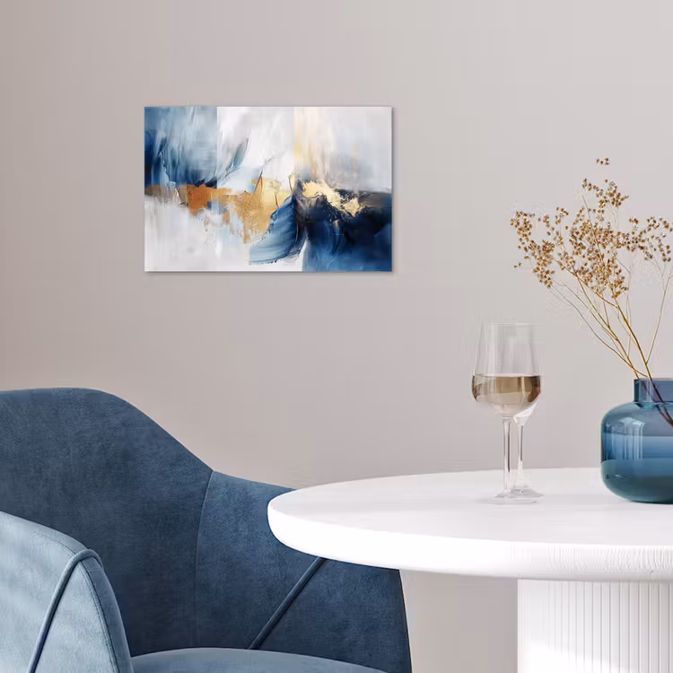 Goud - Blauw - Watercolor - Kunst - Modern poster papier klein -sfeer3