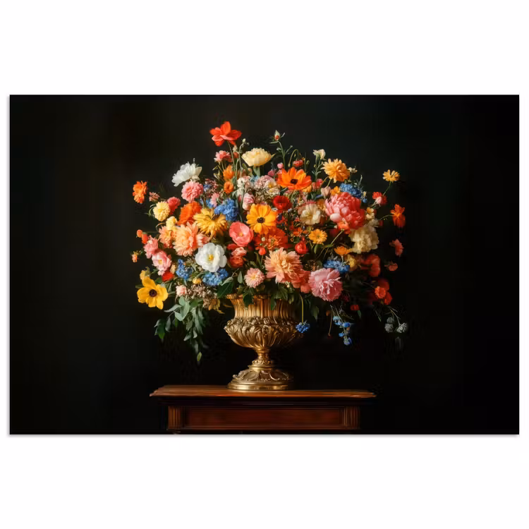 Goud - Bloemen - Kleuren - Vaas poster papier klein -3d