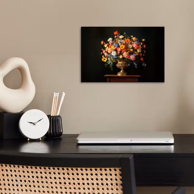 Goud - Bloemen - Kleuren - Vaas poster papier klein -sfeer1