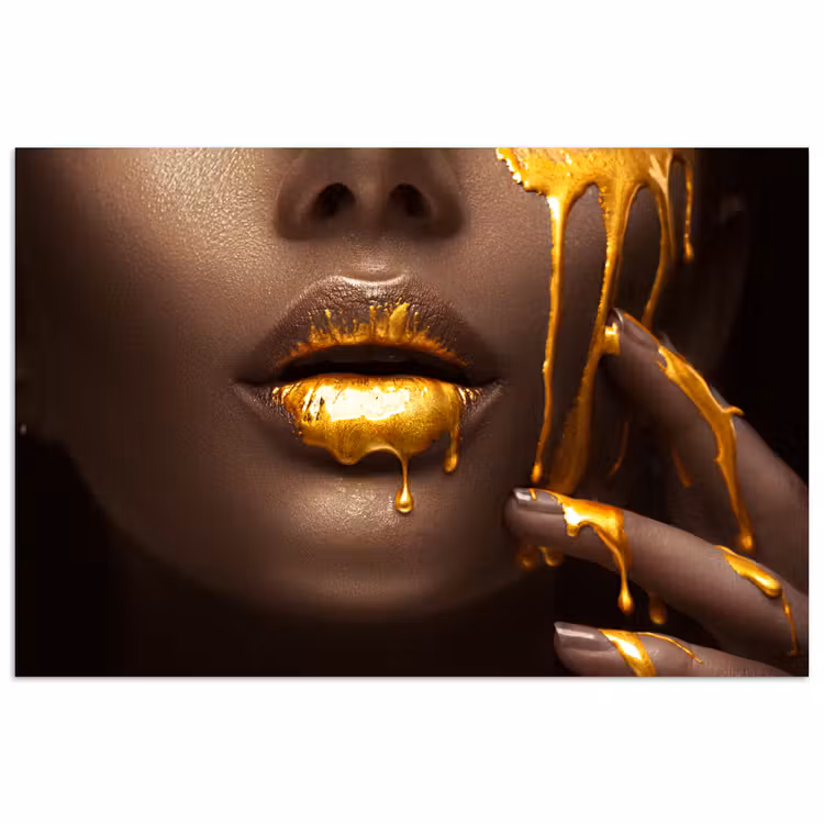 Goud - Vrouw - Verf - Lippen - Luxe poster papier klein -3d