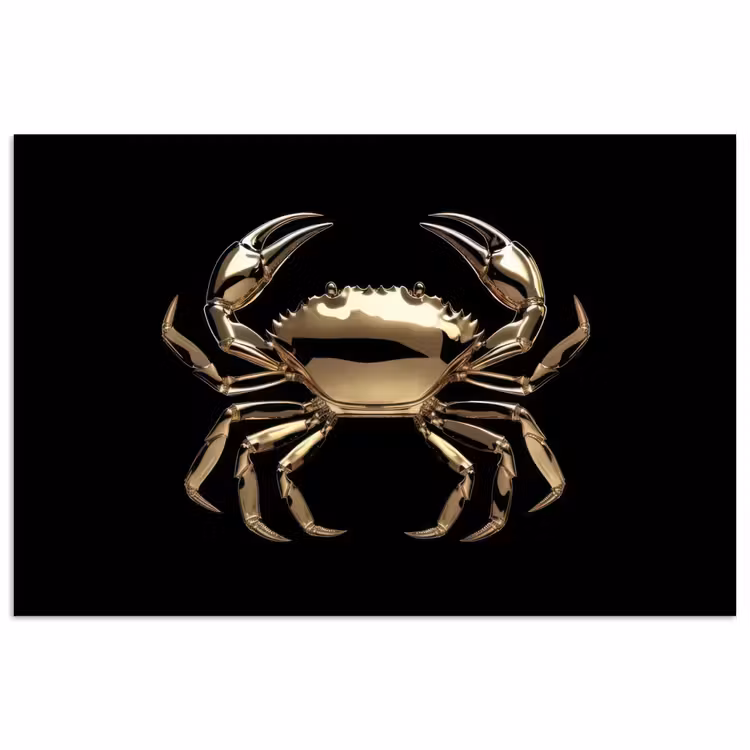 Goud - Krab - Dieren - Zwart poster papier klein -3d