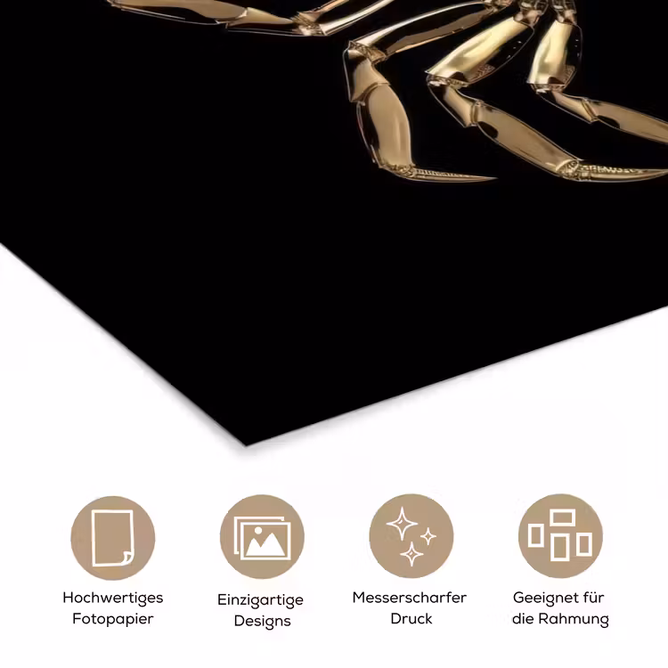 Goud - Krab - Dieren - Zwart poster papier klein -tcloseup_DE