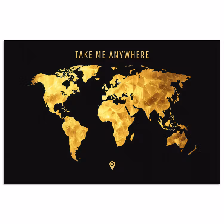 Goud - Wereldkaart - Quote poster papier klein -3d