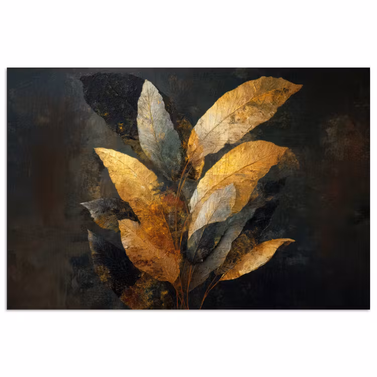 Gouden Bladcompositie – Botanische Luxe poster papier klein -3d