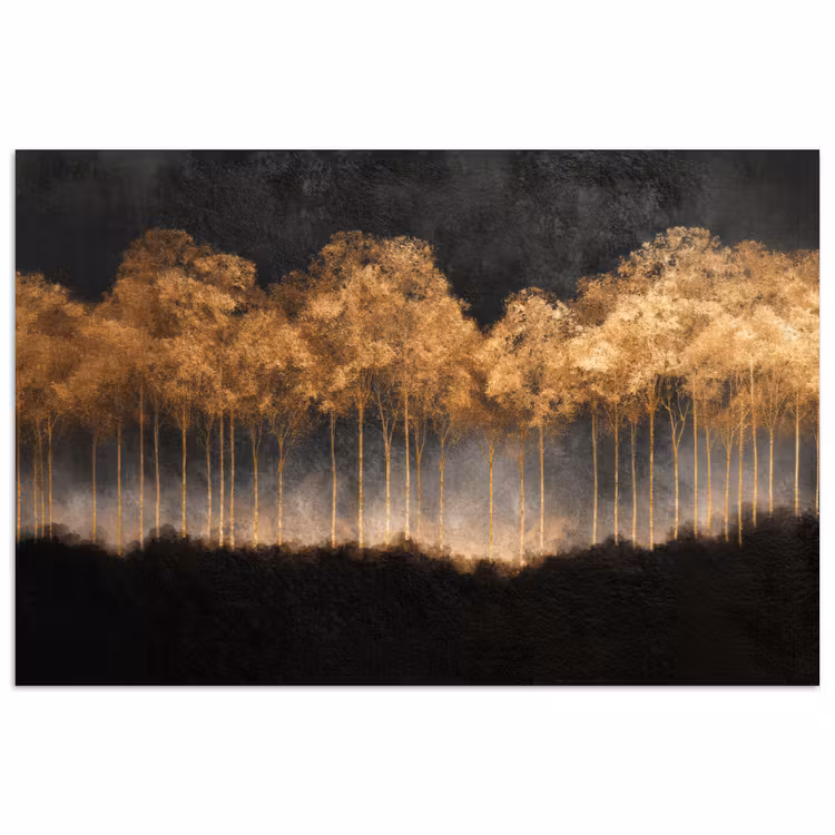 Gouden Bomen in Mistig Landschap poster papier klein -3d
