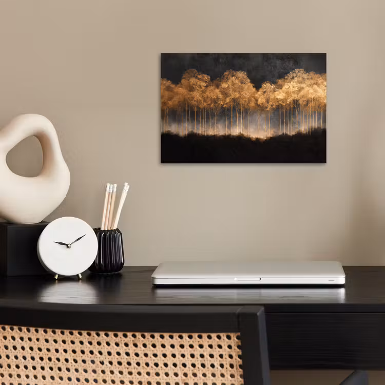 Gouden Bomen in Mistig Landschap poster papier klein -sfeer1