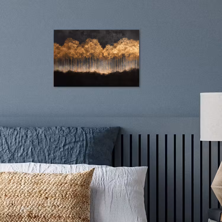 Gouden Bomen in Mistig Landschap poster papier klein -sfeer2