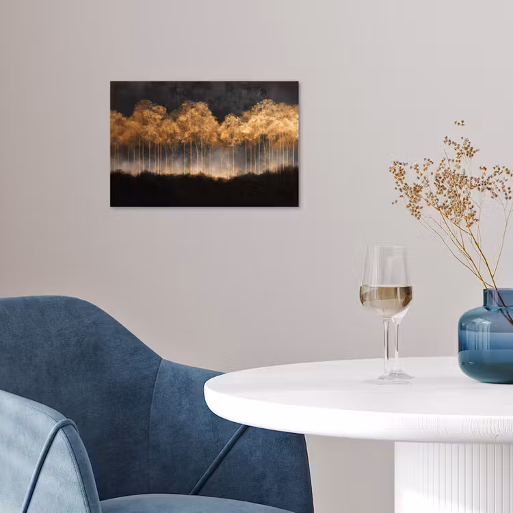 Gouden Bomen in Mistig Landschap poster papier klein -sfeer3