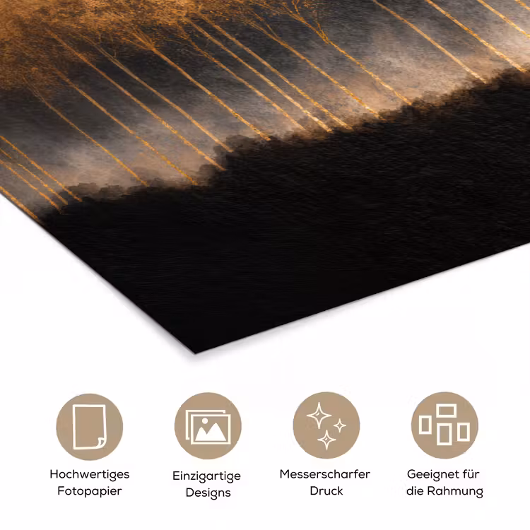 Gouden Bomen in Mistig Landschap poster papier klein -tcloseup_DE