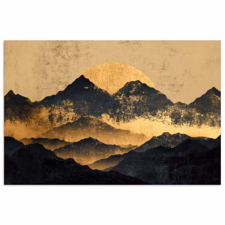 Gouden Bergen bij Maanlicht poster papier klein -3d
