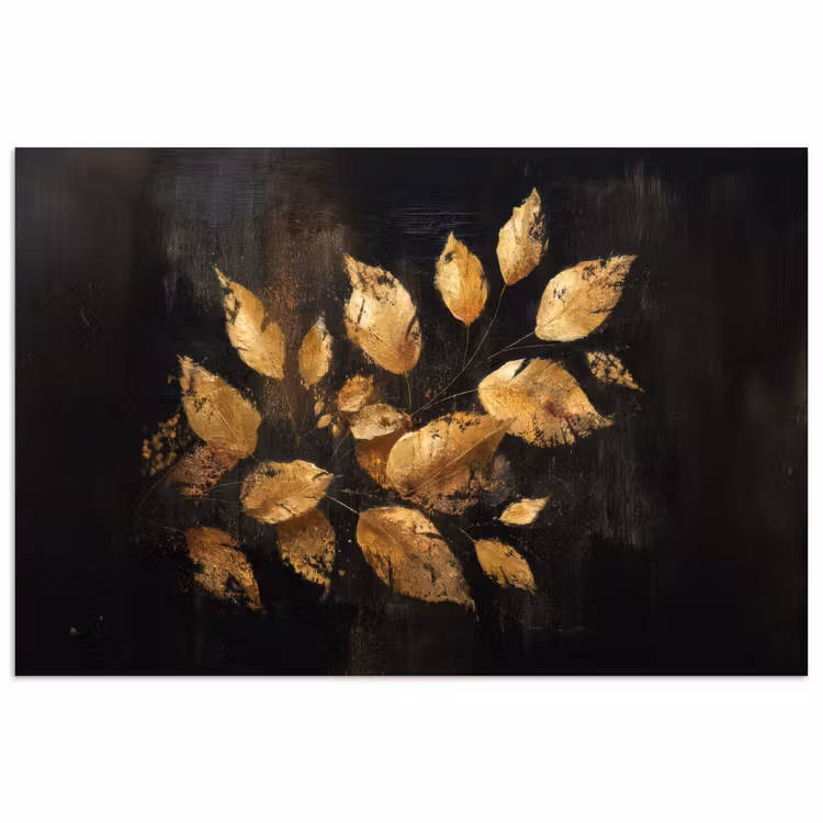 Gouden Bladeren op Donkere Achtergrond poster papier klein -3d